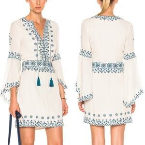 Talitha NWT Cream Blue Embroidered Silk Anya Mini Dress Small